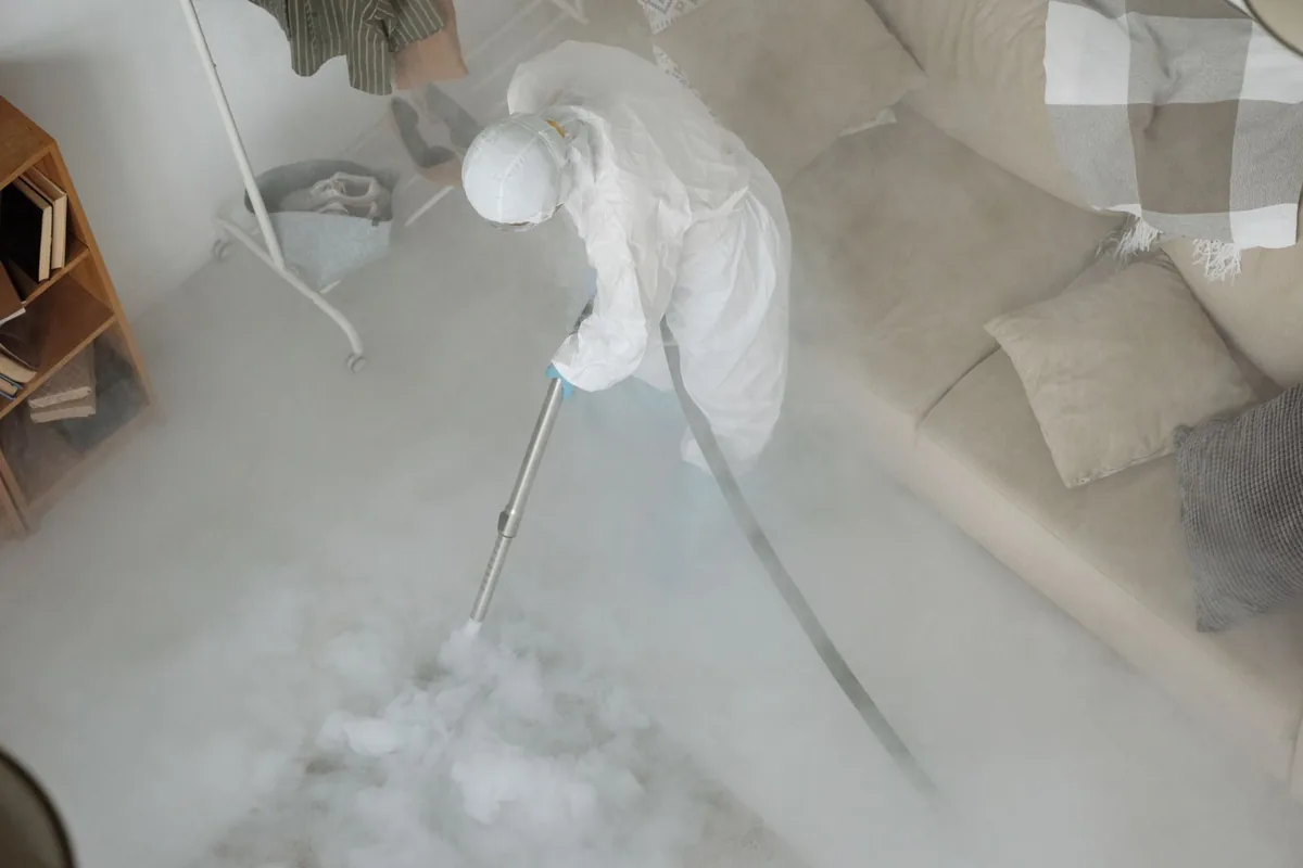 Biohazard cleanup technician in protective equipment, Pleasant Grove, UT